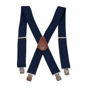 Mens Carhartt Navy Blue Suspenders Leather Patch Heavy Duty Workwear Adjustable